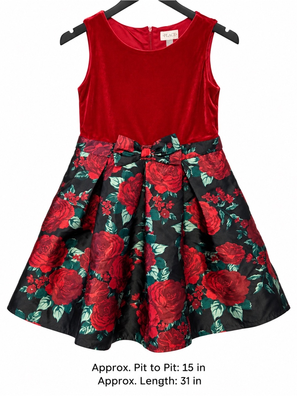 The Children’s Place Girls Size 16 Red Velvet Floral Rose Holiday Dress